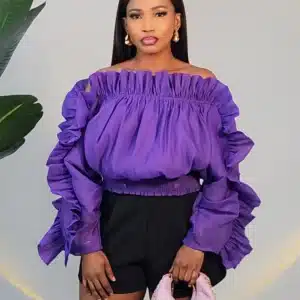 OFF SHOULDER RUFFLE SMOKEY WAIST TOP 9907 - Image 5