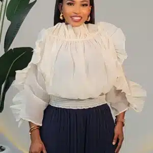 OFF SHOULDER RUFFLE SMOKEY WAIST TOP 9907 - Image 3