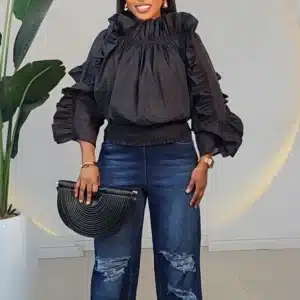 OFF SHOULDER RUFFLE SMOKEY WAIST TOP 9907 - Image 6