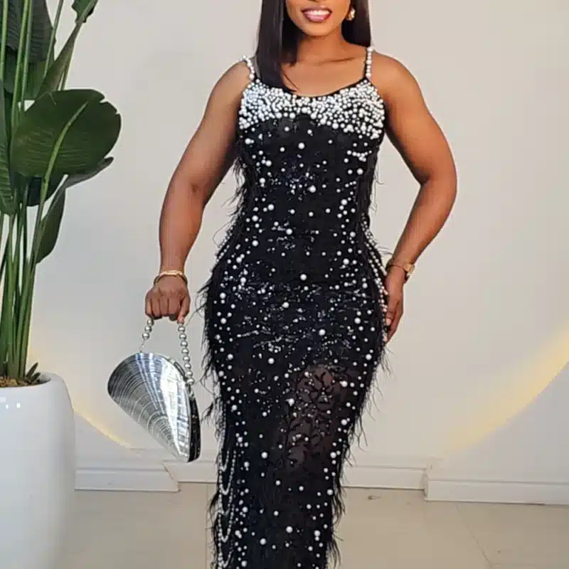 PEARL FUR MESH SPAG DRESS 1011