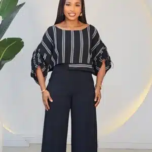 RUCH SLEEVE STRIPE CROP TOP 1411