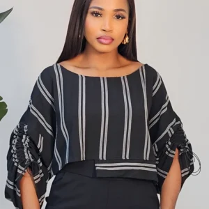 RUCH SLEEVE STRIPE CROP TOP 1411 - Image 2