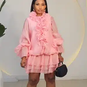 RUFFLE CHEST & NECK HEM DRESS 9867 - Image 2