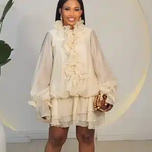 RUFFLE CHEST & NECK HEM DRESS 9867