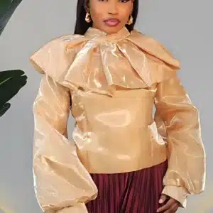 SATIN CAPE NECK BUBBLE SLEEVE TOP 9903 - Image 5