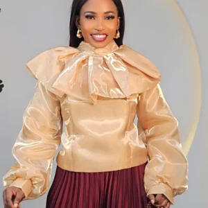 SATIN CAPE NECK BUBBLE SLEEVE TOP 9903 - Image 2