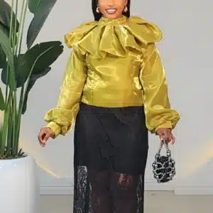 SATIN CAPE NECK BUBBLE SLEEVE TOP 9903 - Image 3