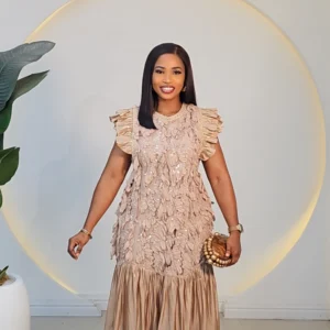 SCALE RUFFLE SLEEVE HEM DRESS 2504022