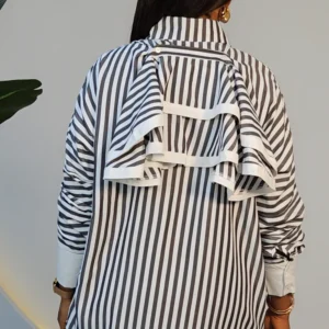 SIDE DETACHABLE CAPE STRIPE SHIRT 0311 - Image 9