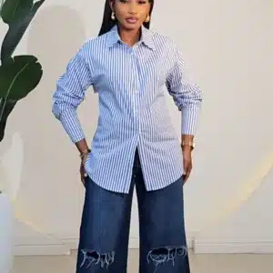 STRIPE BACK KNOT SHIRT 1081