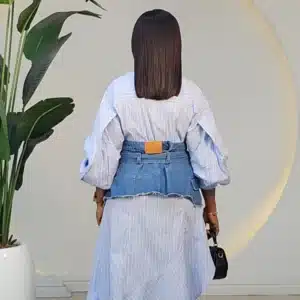 STRIPE DENIM WRAP DRESS SET