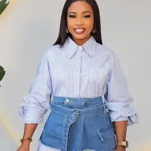 STRIPE SLANT DRESS SET & DENIM WRAP BELT 2111 - Image 2