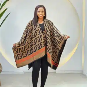 THROW-ON PONCHO 2208, FENDI, BROWN & ORANGE, ONE SIZE - Image 2