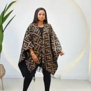 THROW-ON PONCHO 2208, FENDI, BROWN & ORANGE, ONE SIZE - Image 4