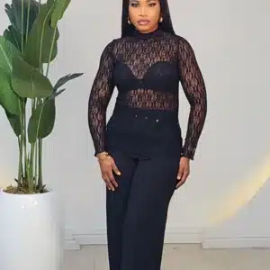 TISSUE LACE HIG NECK TOP 820