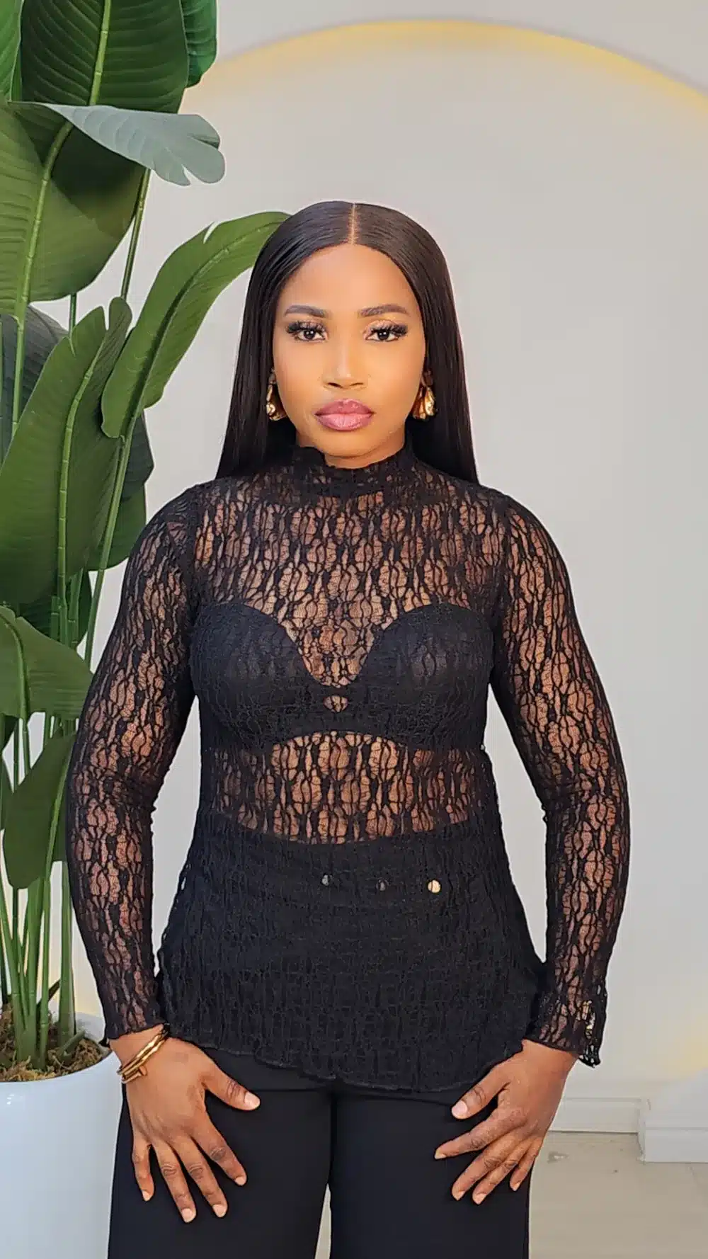 TISSUE LACE HIG NECK TOP 820 - Image 5