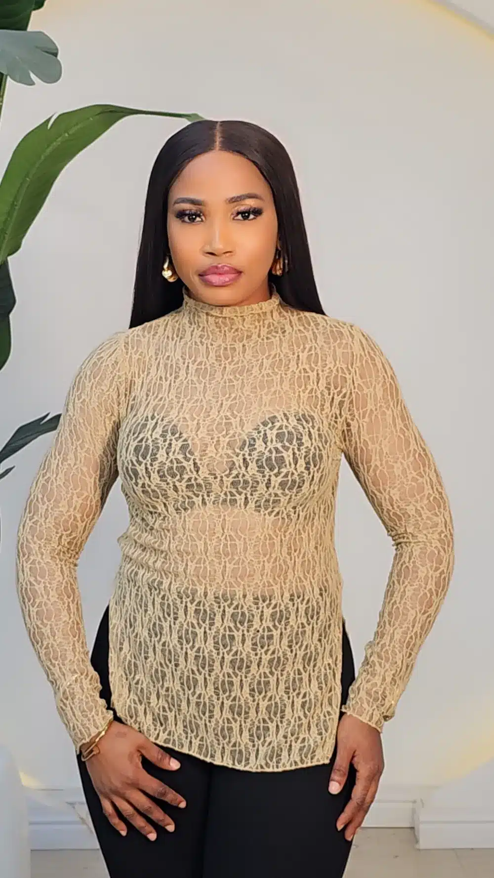 TISSUE LACE HIG NECK TOP 820 - Image 4