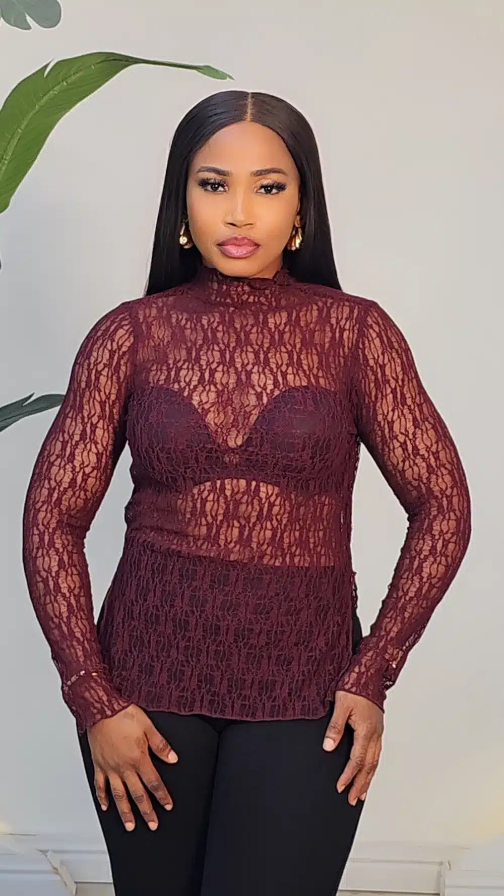 TISSUE LACE HIG NECK TOP 820 - Image 2