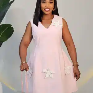 V-NECK PETALS PATCH SHORT DRESS 7719 - Image 5