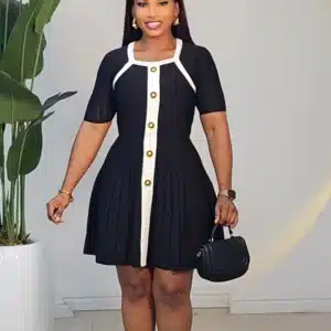 2-TONE BANDAGE FASLE BUTTON DRESS 2911