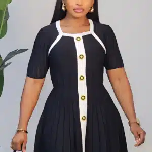 2-TONE BANDAGE FASLE BUTTON DRESS 2911 - Image 3