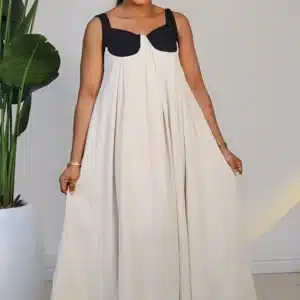 2-TONE LINEN KNOT BACK MAXI DRESS 6163