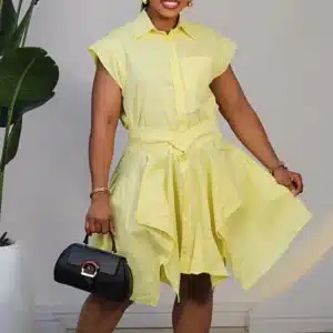 ASYMMETRIC CAP SLEEVE BUTTON DRESS 2312