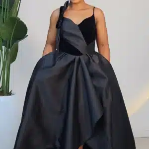 ASYMMETRIC SATIN SPAG SKATER DRESS 3580