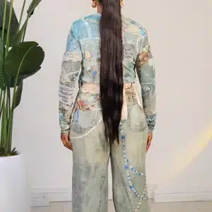 CHAIN PRINT MESH TOP & JEAN SET 2312 - Image 3