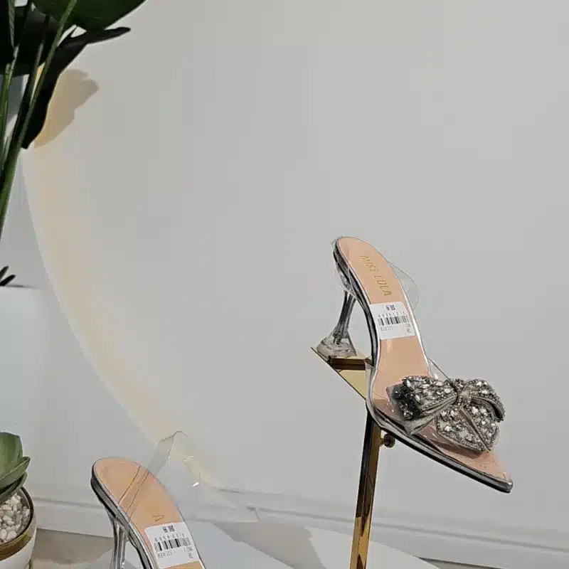 CLEAR BOW STUD SLING BACK HEELY SANDAL 9621-1
