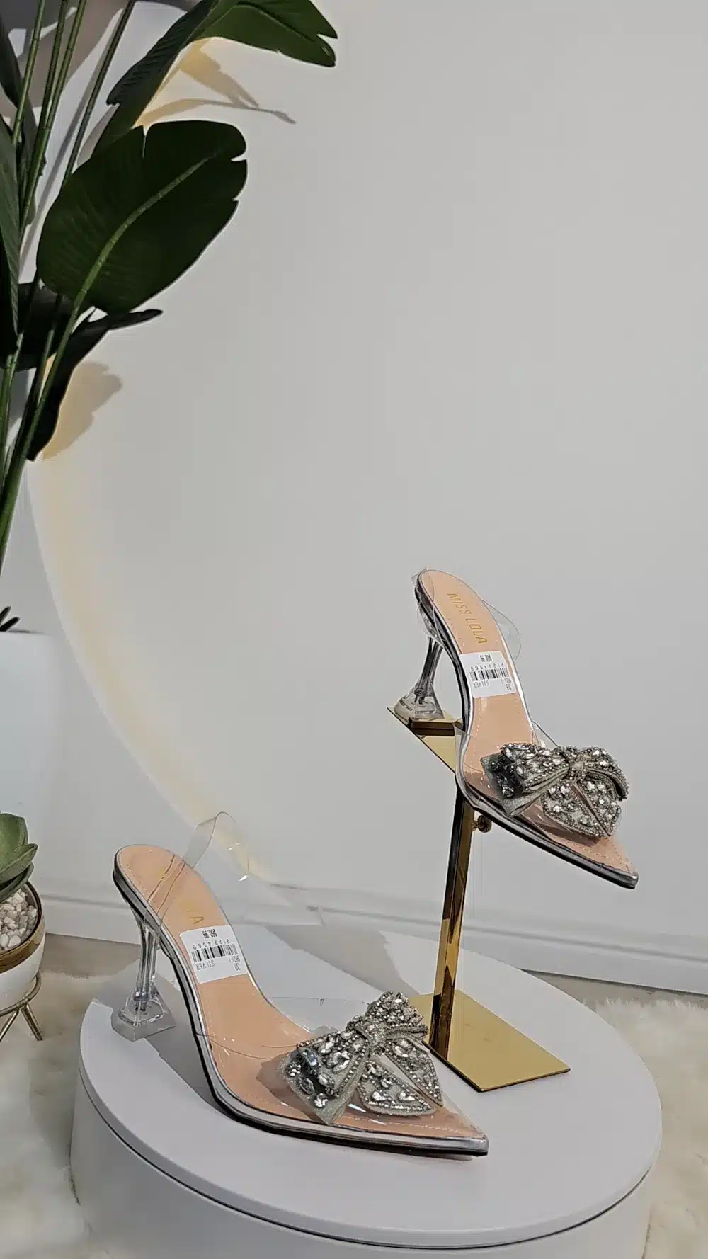 CLEAR BOW STUD SLING BACK HEELY SANDAL 9621-1