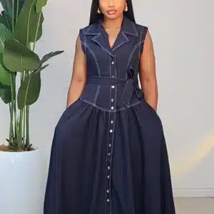 DENIM BUTTON DOWN GYPSY DRESS 1712