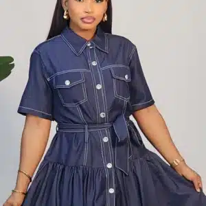 DENIM BUTTON DOWN HEM DRESS 25052