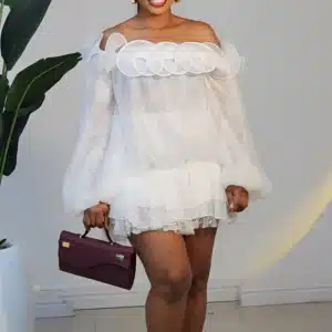 DETAIL OFF SHOULDER HEM SHORT DRESS 872 - Image 2