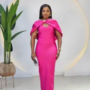 EMBELLISH HALTER NECK CAPE DRESS 0612 - Image 3