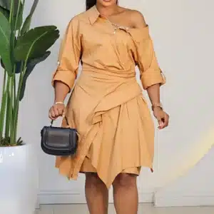 FALSE WRAP ASYMMETRIC SHIRT DRESS 888