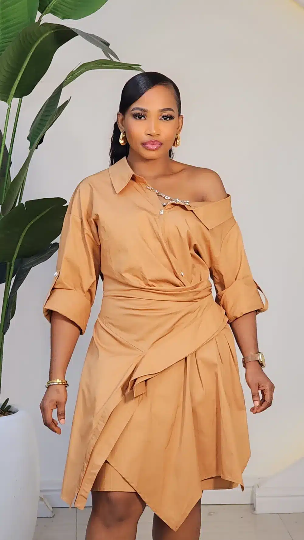 FALSE WRAP ASYMMETRIC SHIRT DRESS 888 - Image 4