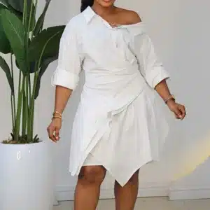 FALSE WRAP ASYMMETRIC SHIRT DRESS 888 - Image 3