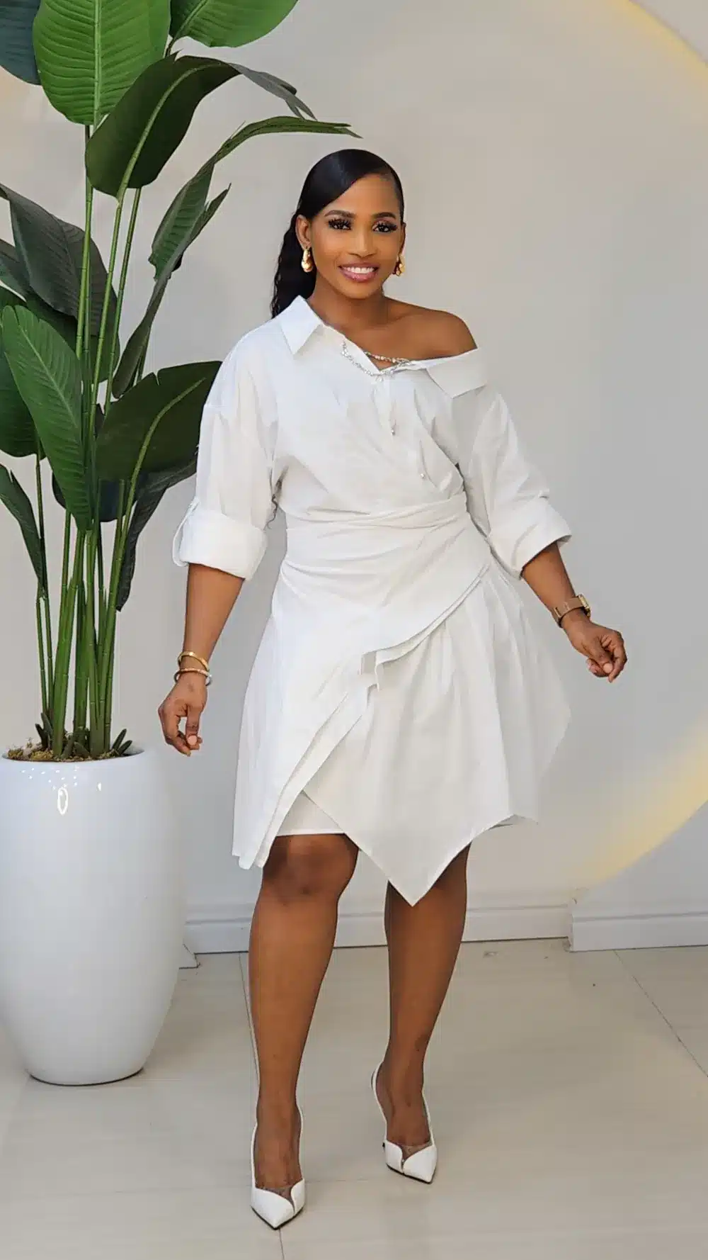 FALSE WRAP ASYMMETRIC SHIRT DRESS 888 - Image 3