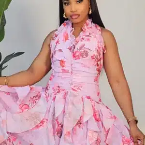 FLORAL HALTER NECK RUFFLE MAXI DRESS 6631