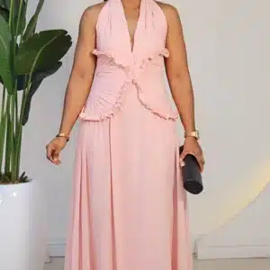 HALTER NECK CHIFFON MAXI DRESS 851