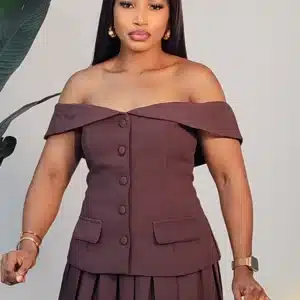 OFF SHOULDER TOP & PLEAT SHORT SKIRT SET 0512 - Image 3