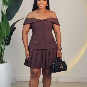 OFF SHOULDER TOP & PLEAT SHORT SKIRT SET 0512 - Image 2