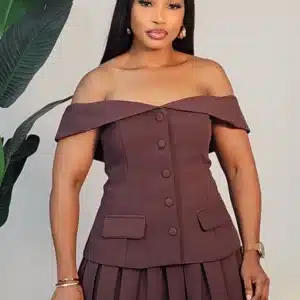 OFF SHOULDER TOP & PLEAT SHORT SKIRT SET 0512