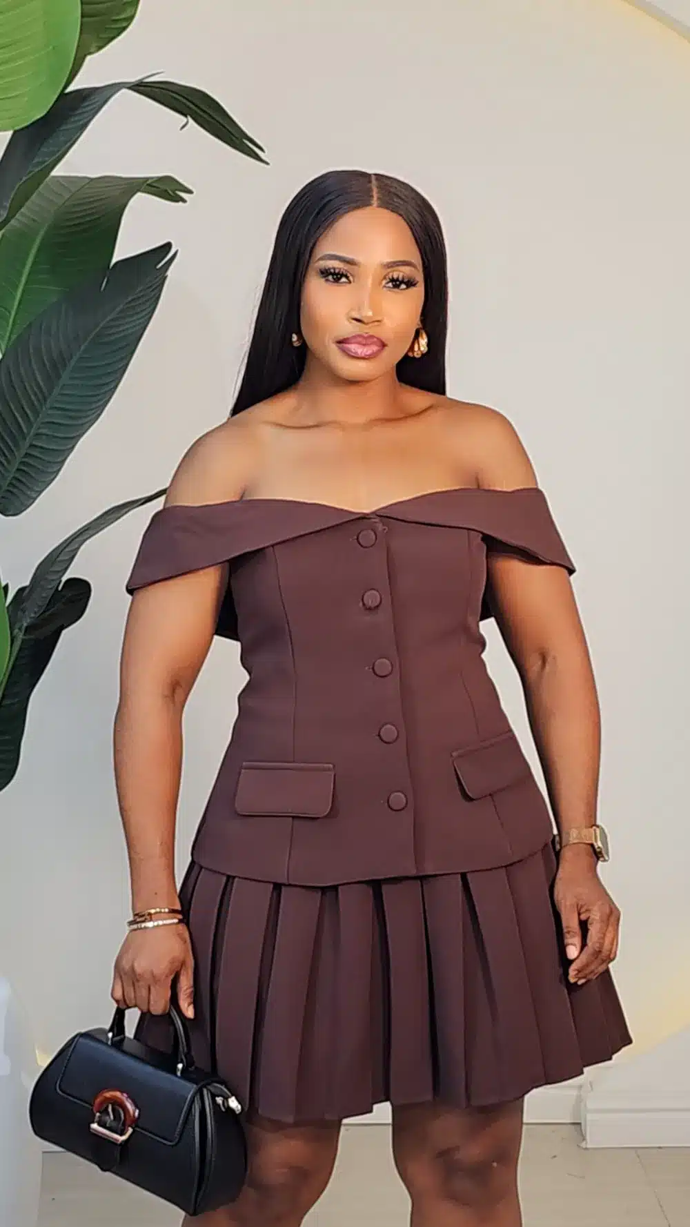 OFF SHOULDER TOP & PLEAT SHORT SKIRT SET 0512