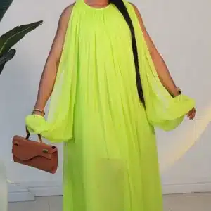 PLEATED COLD SHOULDER MAXI DRESS 815