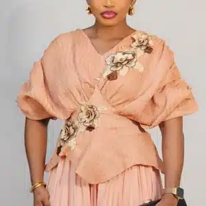 PLEATED FLOWER EMBROIDERY PEPLUM DRESS 6101 - Image 2