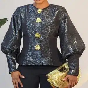 PUFF SLEEVE WRIST ZIP BUTTON TOP 632 - Image 4