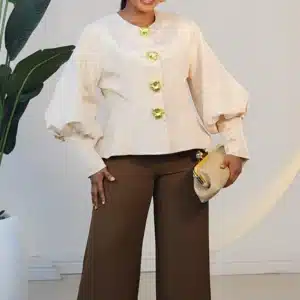 PUFF SLEEVE WRIST ZIP BUTTON TOP 632 - Image 3