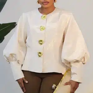 PUFF SLEEVE WRIST ZIP BUTTON TOP 632 - Image 6